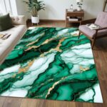 Green Gold Marble Rugs: 4x6 Feet Modern Abstract Area Rug Emerald Green Aestheti... - Image 2