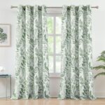 Green Leaf Print Curtains for Bedroom Living Room 95 inch Length Botanical Sheer... - Image 2