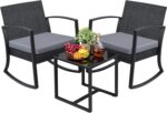 Greesum 3 Pieces Outdoor Furniture Set Patio Bistro Rocking Chairs with Glass Co... - Image 2
