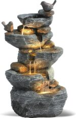Grepatio Outdoor 5-Tiers Cascading Rock Water Fountain, Waterfall Fountain with ... - Image 2