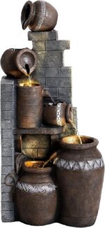 Grepatio Outdoor Water Fountain, Garden Waterfalls Fountains with LED Lights, 6 ... - Image 2