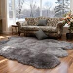 Grey Faux Fur Sheepskin Area Rug for Living Room Bedroom, 6 x 6 Feet Ultra Soft ... - Image 2