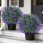 Grooy Artificial Boxwood Topiary Ball with Lavender, Set of 2 Artificial Shrub B... - Image 2