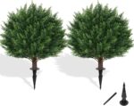 Grooy Artificial Cypress Topiary Tree with Ground Spike, Set of 2 Artificial Shr... - Image 2