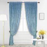 Gxi Light Blue Velvet Curtains with Luxury Pom Poms Solid Thermal Insulated Curt... - Image 2