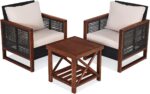 HAPPYGRILL 3 Pieces Outdoor Patio Furniture Set Wicker Chairs with Coffee Table,... - Image 2