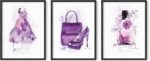 HAUS AND HUES Purple Wall Art Decor Set of 3, Fashion Wall Art, Wall Prints for ... - Image 2