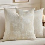 HAUSSY Beige White Throw Pillow Covers 22x22 Set of 2 Neutral Faux Cashmere Jacq... - Image 2