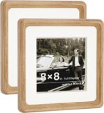 HELPLEX 8x8 Premium Picture Frame Set of 2 - Solid Oak Wood with HD Tempered Gla... - Image 2