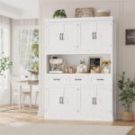 HITHOS 76" Tall Kitchen Pantry Storage Cabinet, 55“ Wide Kitchen Hutch Cabinet w... - Image 2