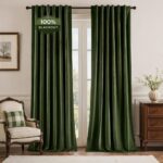 HOMEIDEAS 100% Blackout Olive Green Velvet Curtains, Thermal Insulated Luxury Vi... - Image 2