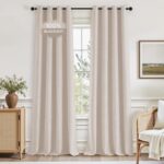 HOMEIDEAS Beige 100% Blackout Curtains 96 Inches Long, Faux Linen Natural Textur... - Image 2