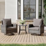 HOMREST 3 Piece Swivel Patio Chairs Wicker Set - All Weather Outdoor Patio Bistr... - Image 2