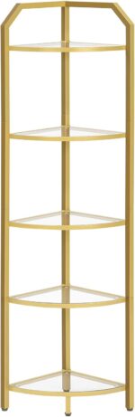 HOOBRO 5-Tier Corner Shelf Stand, Gold Corner Bookshelf, Tempered Glass Shelves,... - Image 2