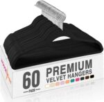 HOUSE DAY Black Velvet Hangers 60 Pack, Non Slip Clothes Felt Hanger Heavy Duty ... - Image 2