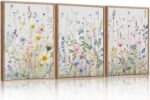 HPINUB Colorful Flower Framed Canvas Wall Art Set, Watercolor Daisy Floral Wall ... - Image 2