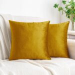 HWY 50 Dark Gold Velvet Throw Pillow Covers 20x20 Inch, Pack of 2 Soft Cozy Soli... - Image 2
