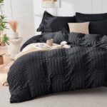 HYMOKEGE Black Duvet Cover Queen Size, Ultra Soft 3-Piece Seersucker Duvet Cover... - Image 2
