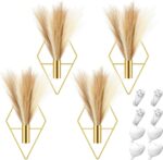 Hanaive 4 Sets Boho Gold Wall Decor Metal Wall Art Hanging Planters with Artific... - Image 2
