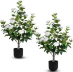 Hananona 2 Pcs Artificial Camellia Trees Faux Camellia Plant in Pot with Flowers... - Image 2