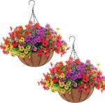 Hananona 2 Set Artificial Outdoor Flowers with Hanging Basket, 2 Hanging Planter... - Image 2
