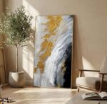 Hand-Painted Gold Abstract Oil Painting on Canvas for Entrance-Hall, Framed Whit... - Image 2