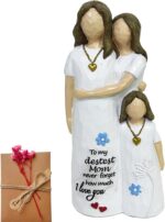 Hand-Painted Mother Daughter Embrace Resin Sculpture, Engraved I Love You,Perfec... - Image 2