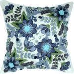 Handmade Wool Embroidered Cushion Cover, Blue Jean Floral Design, 16 x 16 inches... - Image 2
