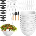 Hanging Planters, Set of 9 White Hanging Pots, 8" Hanging Flower Pots, Plant Pot... - Image 2