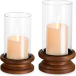 Hewory Hurricane Glass Candle Holder: 2PCS Rustic Brown Candle Holders for Pilla... - Image 2