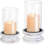 Hewory Hurricane Glass Candle Holder: Rustic White Candle Holders for Pillar Can... - Image 2