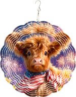 Highland Cow Wind Spinner Outdoor Patriotic Farm Animal Hanging Wind Sculpture 1... - Image 2