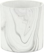 HomeRoots White and Gray Ceramic 41 Ounce Faux Marble Round Pot Planter - Image 2