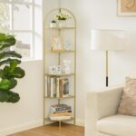 Homhedy 5-Tier Corner Shelf Stand, Metal Corner Bookshelf, Tempered Glass Shelve... - Image 2