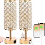 Hong-in Gold Lamps Set of 2, Dimmable Gold Lamps for Nightstand with USB-C+A & A... - Image 2