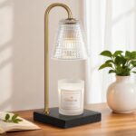 Hong-in Modern Gold Candle Warmer Lamp with Black Marble Base, Glass Shade Elect... - Image 2