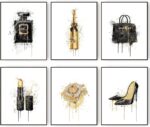 HoozGee Fashion Art Watercolour Splash Gold Champagne Black Perfume Bottle Lipst... - Image 2