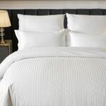 Hotel Duvet Cover California King Size Cotton White Satin Pin Striped Textured w... - Image 2