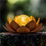 Huaxu Solar Lights Outdoor Decor Metal Lotus Flower LED Waterproof Glass Decorat... - Image 2