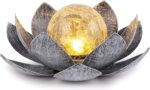 Huaxu Solar Lights Outdoor Garden, Crackle Globe Glass Lotus Decor, Waterproof L... - Image 2