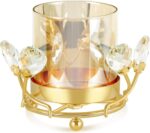 Hurricane Candle Holder, Gold Pillar with Crystal Accents & Windproof Glass Lid ... - Image 2