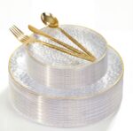 I00000 150Pcs Clear Plastic Plates with Gold Rim,Clear Disposable Plates with si... - Image 2