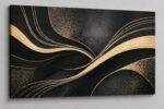 ICE ARMOR Large Abstract Canvas Wall Art 24x36 Inch Black and Golden Color Lines... - Image 2