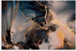 IJODA Abstract Wall Art Luxury Abstract Fluid Painting Dark Blue Gray And Gold P... - Image 2