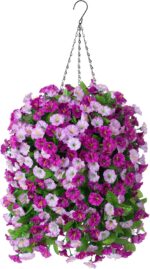 INXUGAO Artificial Flowers with Hanging Basket, Outdoor Faux Plants Silk Morning... - Image 2
