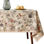 ISAENNE Designer French Light Beige Small Rectangular Tablecloth,Linen Florals a... - Image 2