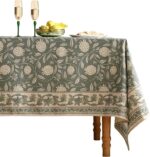 ISAENNE Designer Grayish Green Linen Small Tablecloth Rectangular,Floral Stain R... - Image 2