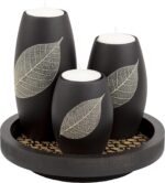 IYARA CRAFT Candle Holder Set with Tray – 3 Handmade Wood Tealight Holders, Blac... - Image 2