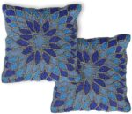 Indigo Blue floral Beaded Pillow Cover, Luxury Pillow Cover 16x16" Handmade Embr... - Image 2
