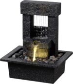 Indoor Tabletop Water Fountain with LED Light – Modern Black Desk Waterfall Feat... - Image 2